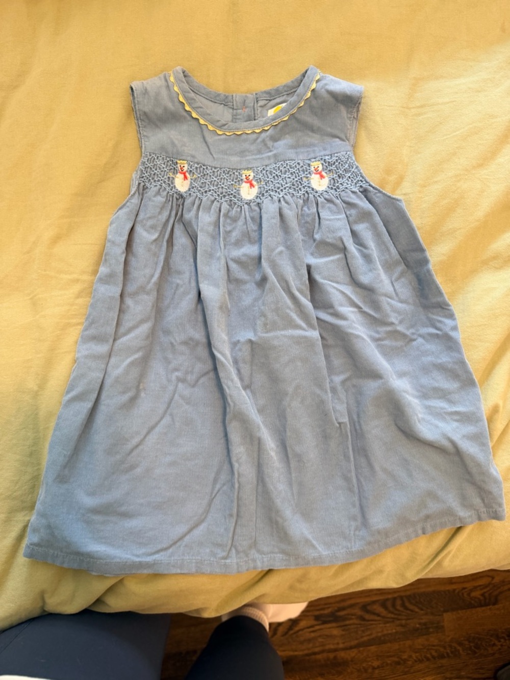Baby Boden Light Blue Corduroy Dress with Yellow Trim